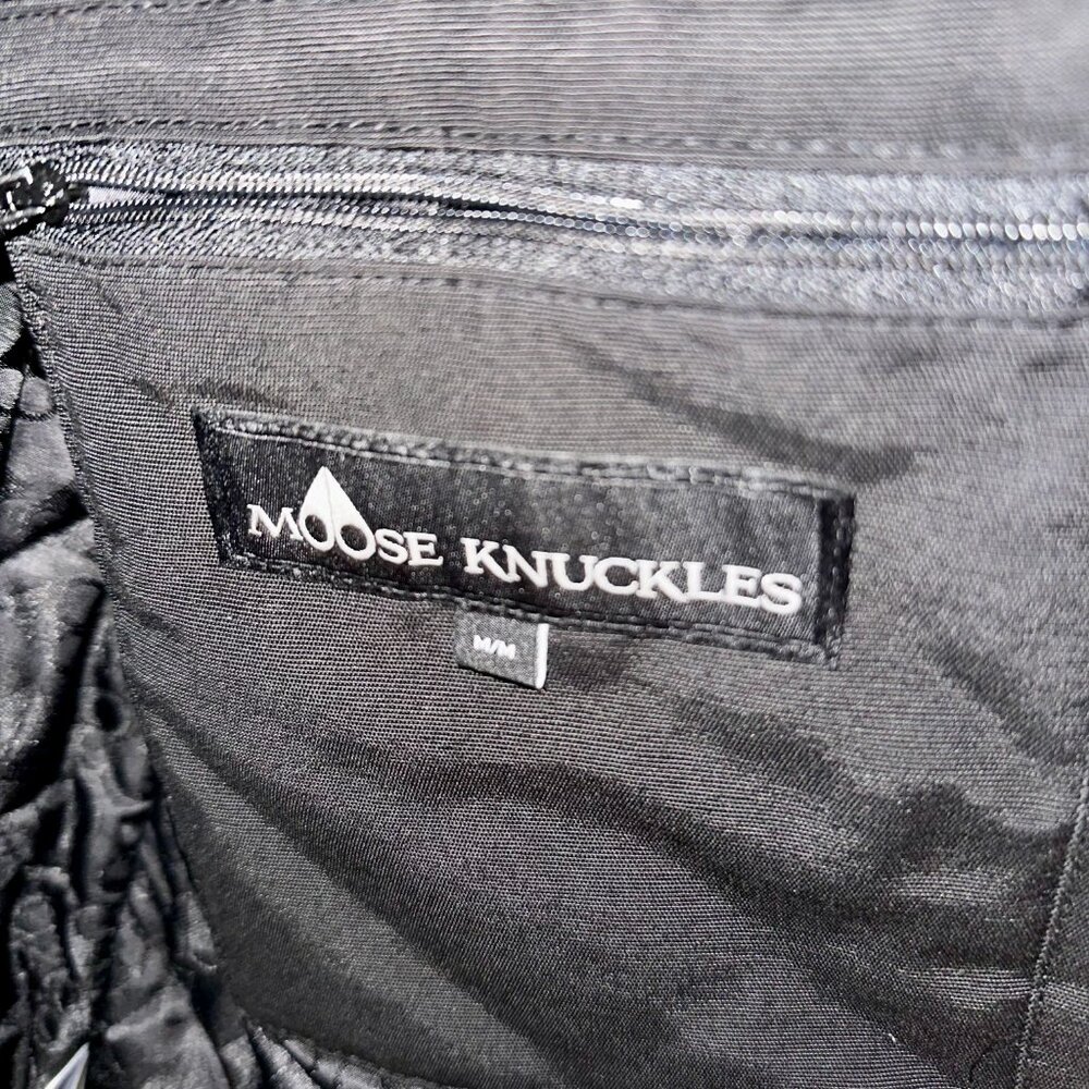 Moose Knuckle Black Shearling Trim Parka Moto Style Jacket Preowned - Picture 5 of 6